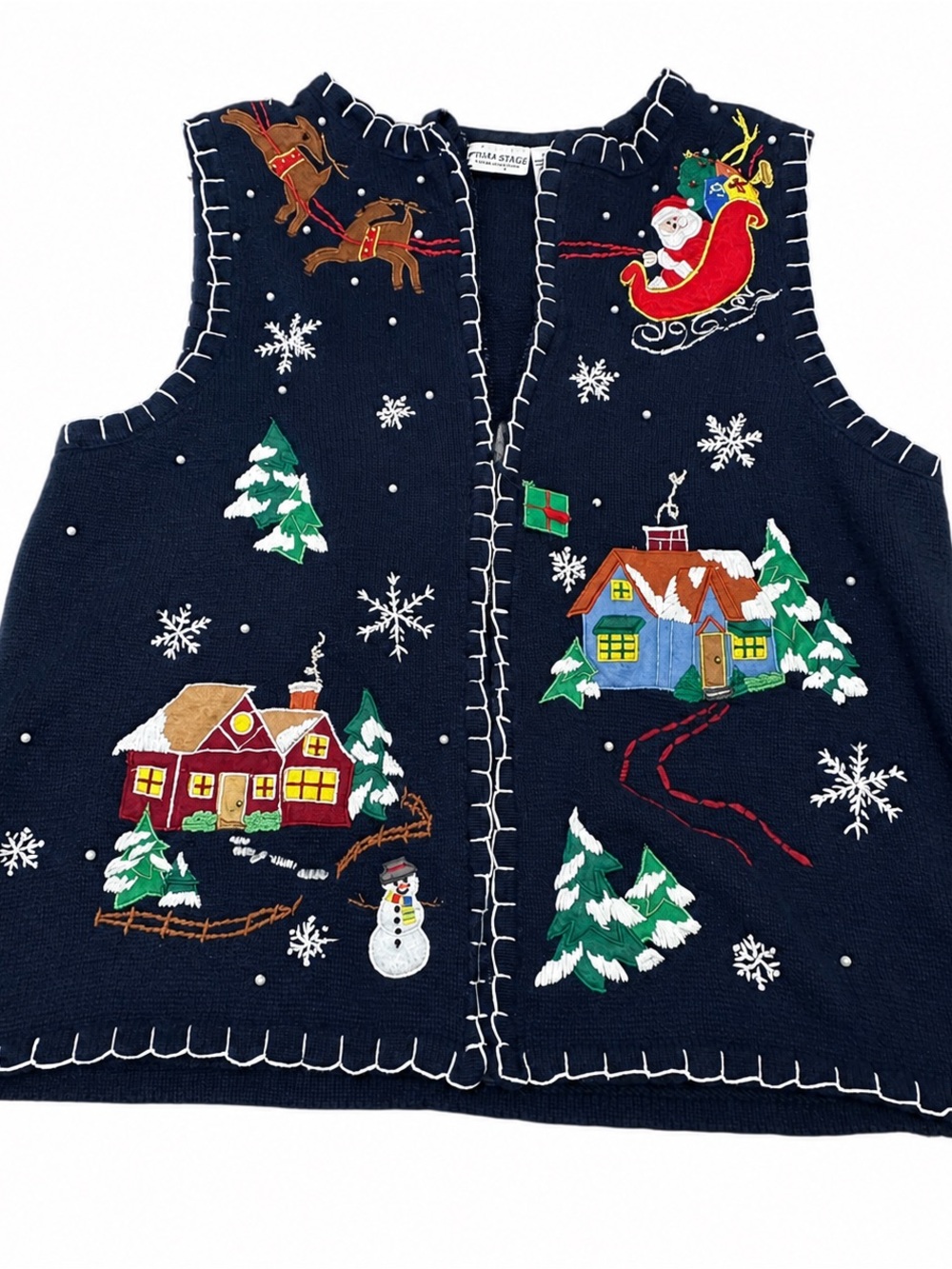 White Stag Women’s Plus 16W Vintage Christmas Sweater Vest‎ 
Embroidered NAVY